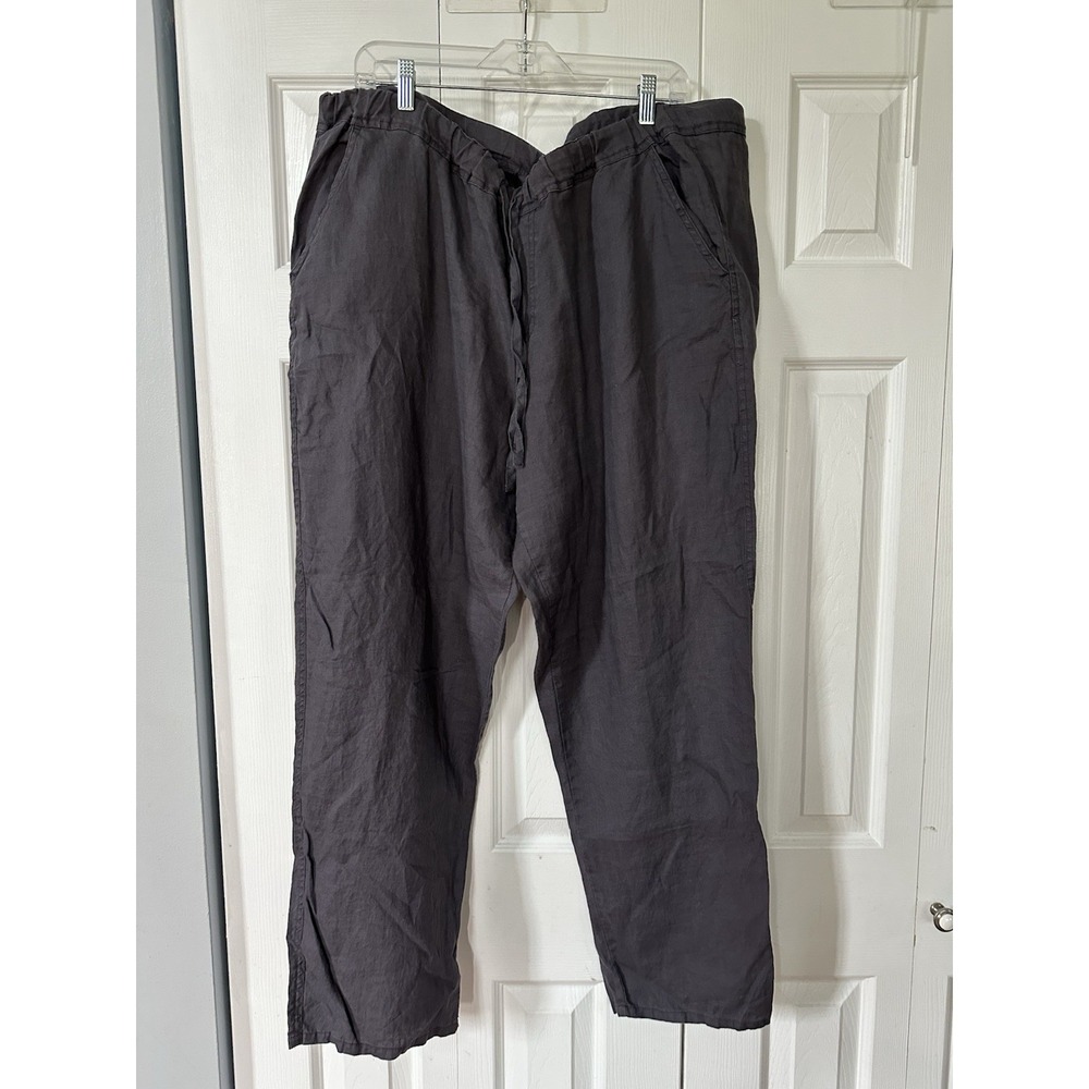 Allen Allen 100% Linen Elastic Waist Pull-On Ankle Pants Pockets Gray XL
